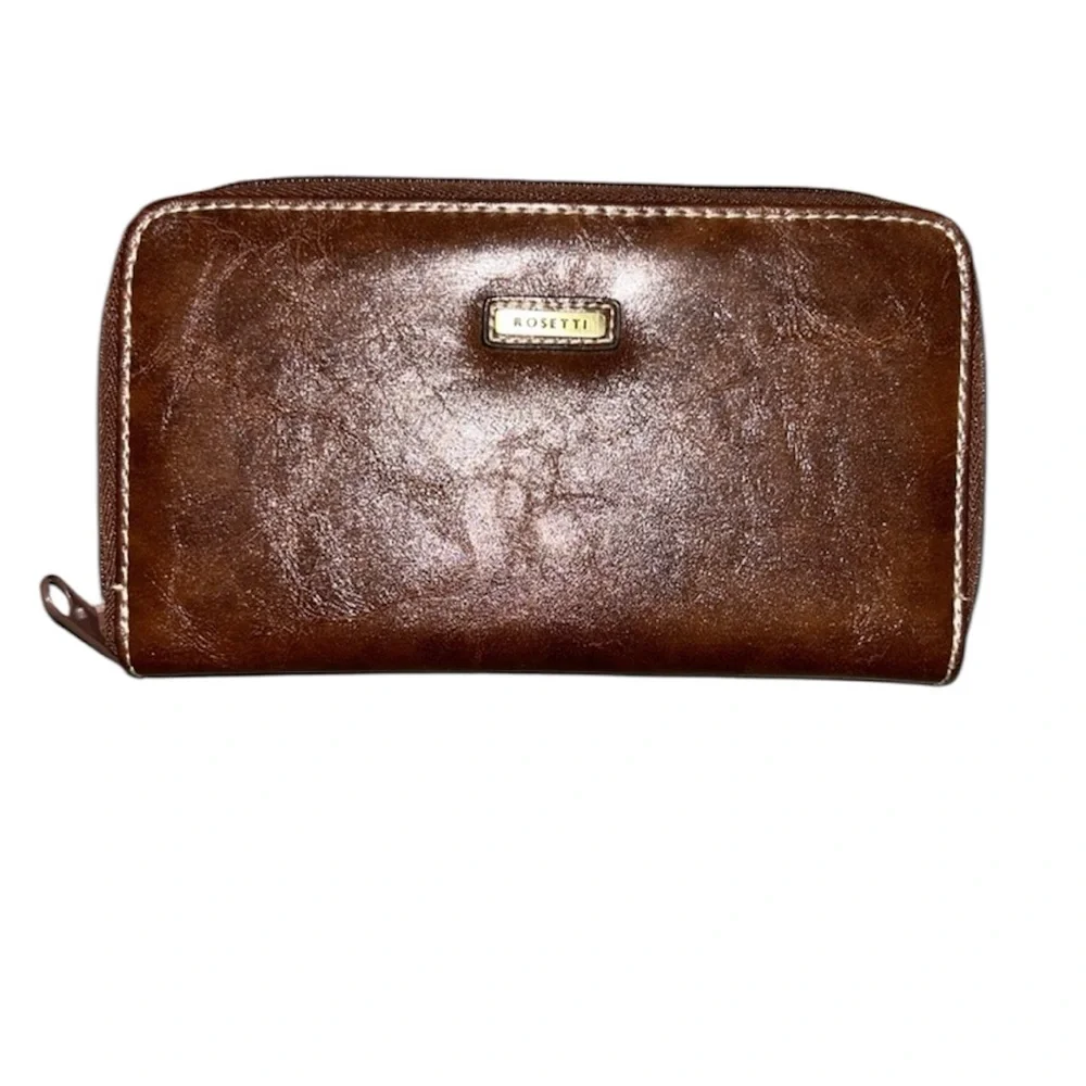 Rosetti Brown Faux Leather Zip Around Wallet Multi-Compartment Organizer